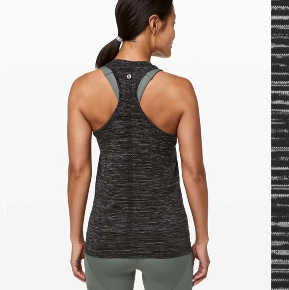 LULULEMON Swiftly Tech Speed Racerback Tank Top - Black White Stripe - Picture 5 of 9